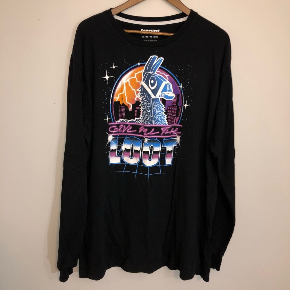 FORTNIGHT Give Me The Loot Black LLAMA T-Shirt MED